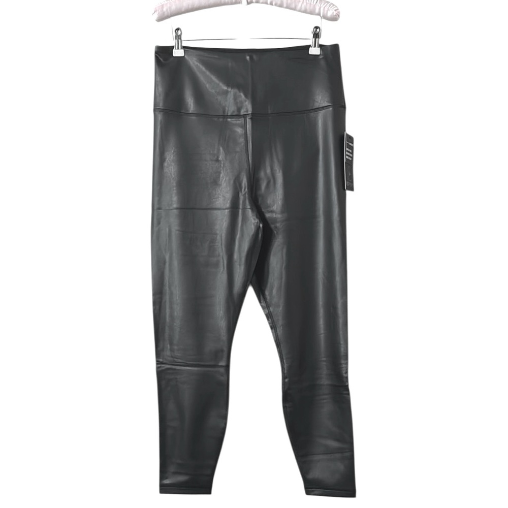 90 Degree by Reflex Super High Rise Black Faux Leather Fleece Leggings Size XL